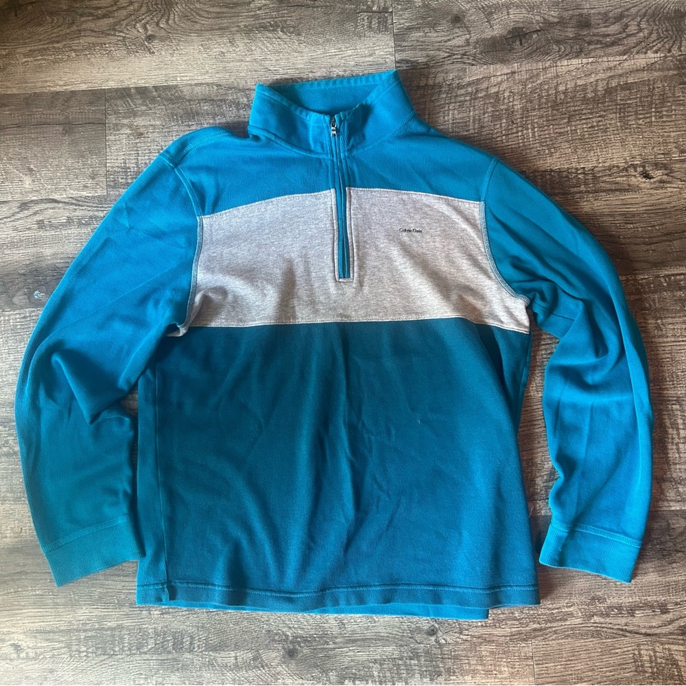 Calvin Klein Collection Blue and Gray Zip Up Sweater